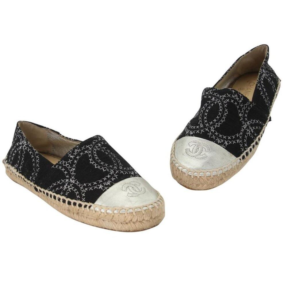 Chanel Espadrille 38 Tweed Cc Cap Toe Flats CC-S0207P-C012